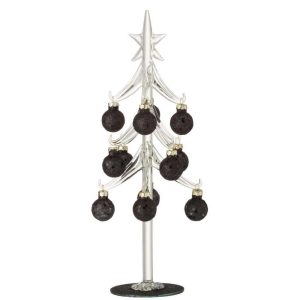 TREE WHITE BAUBLES STARS GLASS BLACK MEDIUM