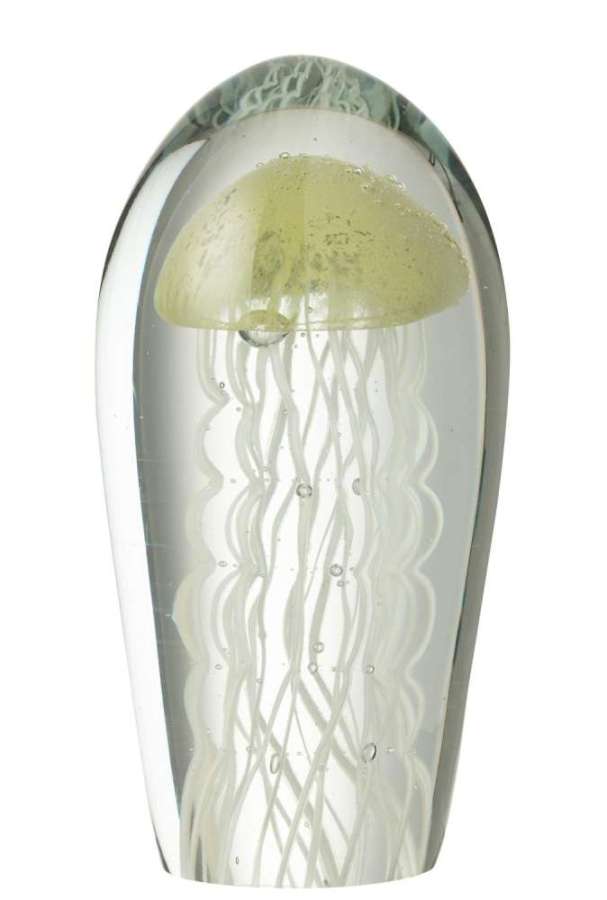 PAPERWEIGHT CALYPSO OVAL GLASS TRANSPARENT/GREEN LARGE