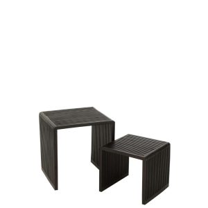 SET OF 2 COFFEE TABLES CUBIC RECYCLE TEAK BLACK