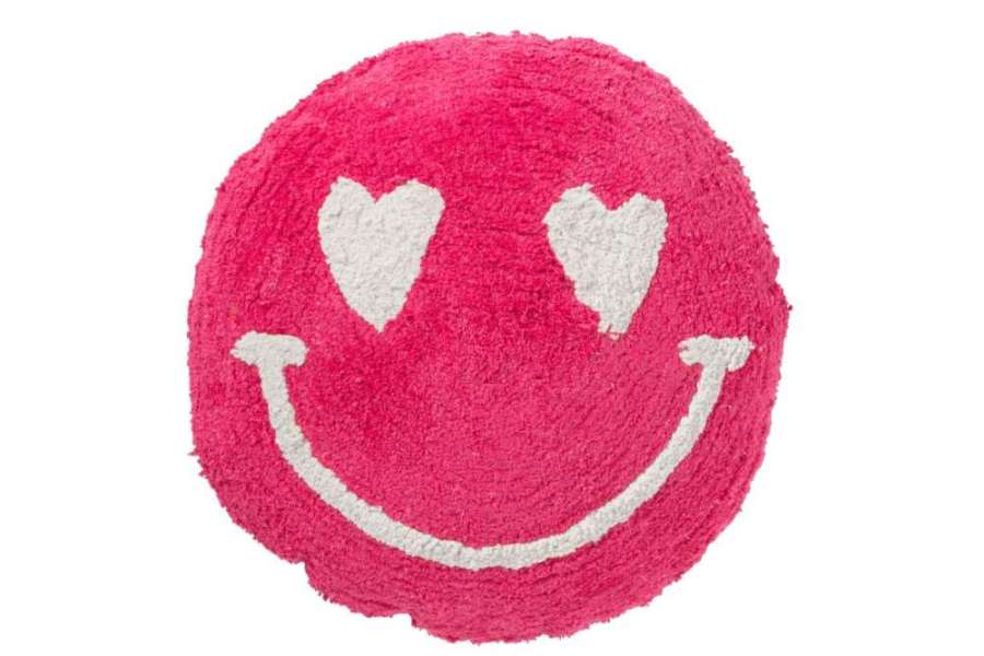 CUSHION SMILEY TUFTED COTTON PINK/WHITE