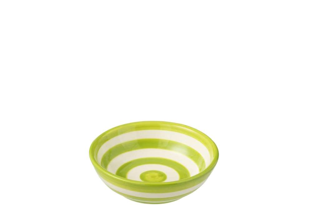 BOWL GRANADA STRIPES LOW CERAMIC WHITE/GREEN SMALL