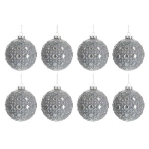 BOX OF 8 BAUBLE ROUND PATTERN GLASS ANTIQUE GREY SMALL 8CM