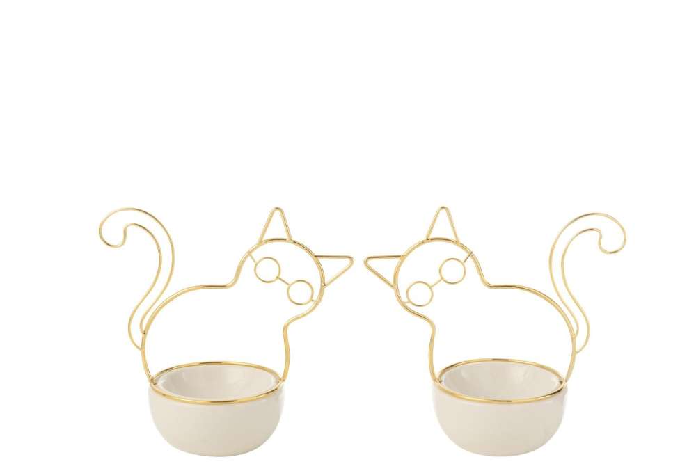 CAT GLASSES BOWL PORCELAIN/METAL MEDIUM ASSORTMENT OF 2