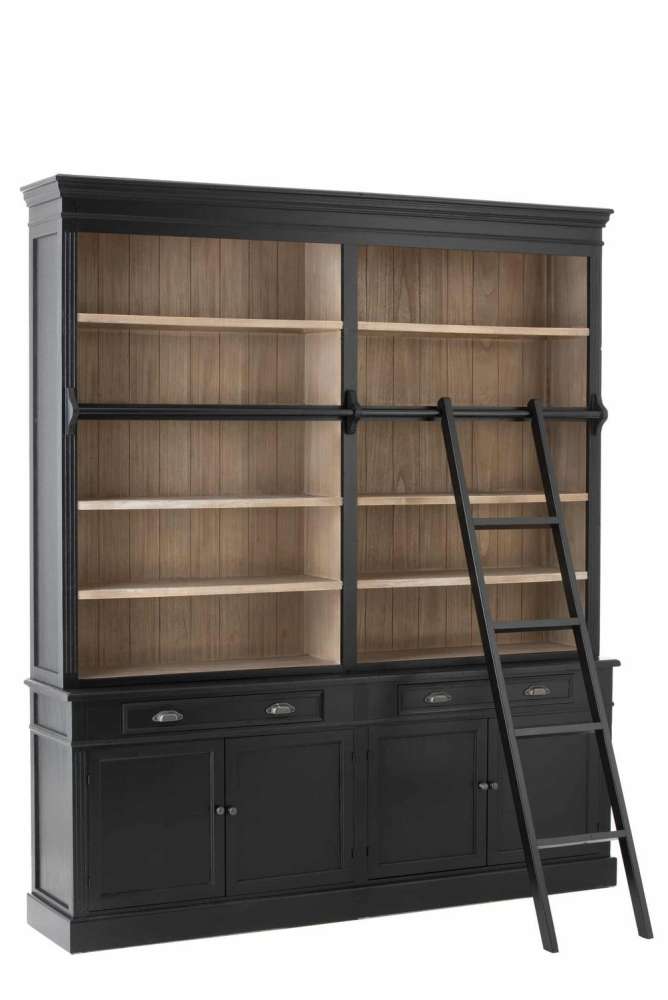 LIBRARY CABINET+LADDER WOOD BLACK/NATURAL