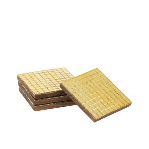 BOX OF 4 COASTER MOSAIC ACACIA WOOD GOLD COLORED