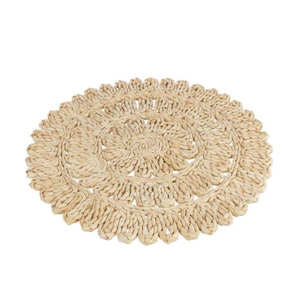 PLACEMAT ROUND FLOWER+CIRCLES CORN HUSK NATURAL
