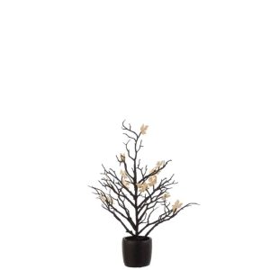 TREE BARE+LEAVES IN POT GLITTER PLASTIC BLACK/GOLD SMALL
