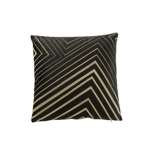 CUSHION LINES PYRAMIDS VELVET BLACK/GOLD