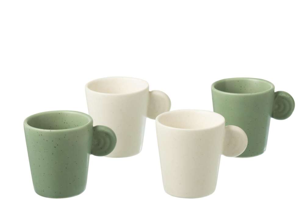 BOX OF 4 COFFEE CUPS EAR CERAMICS GREEN/WHITE