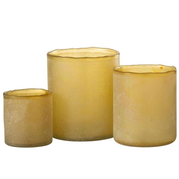 SET OF 3 TEALIGHT RUBY GLASS YELLOW