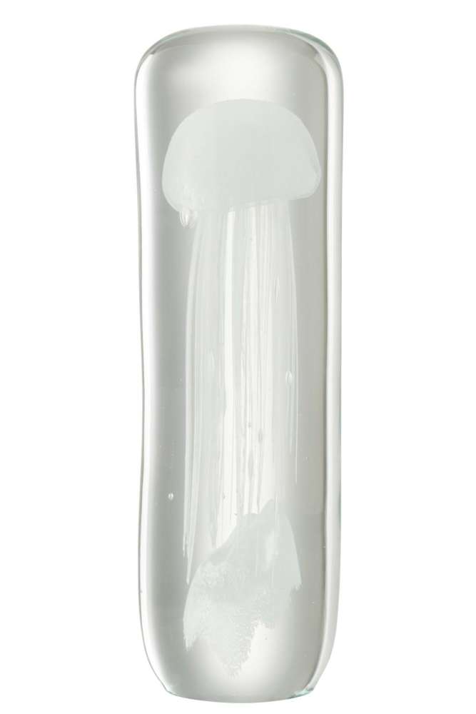 PAPERWEIGHT JELLYFISH CYLINDER GLASS MILKY WHITE