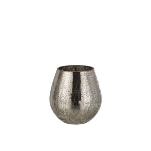 HURRICANE LIGHT EGG SHAPED CRAQUELURE GLASS GREY SMALL