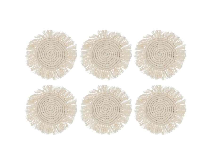 SET OF 6 COASTERS FRINGE COTTON BEIGE
