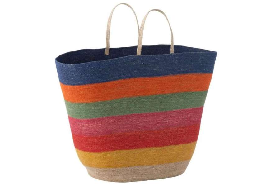 BAG/BASKET RAINBOW STRIPES SEAGRASS MIX