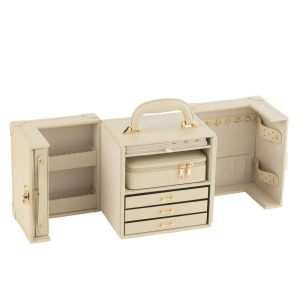 JEWELLERY CASE WITH HANDLE ARTIFICIAL LEATHER BEIGE