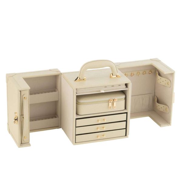 JEWELLERY CASE WITH HANDLE ARTIFICIAL LEATHER BEIGE