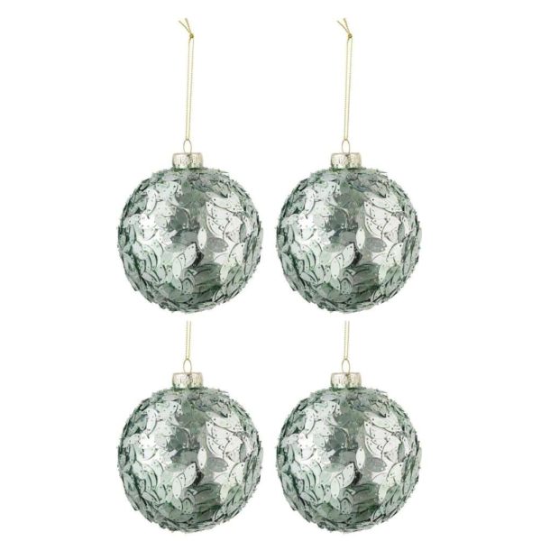 BOX OF 4 CHRISTMAS BAUBLES SEQUINS GLASS LIGHT AZURE MEDIUM