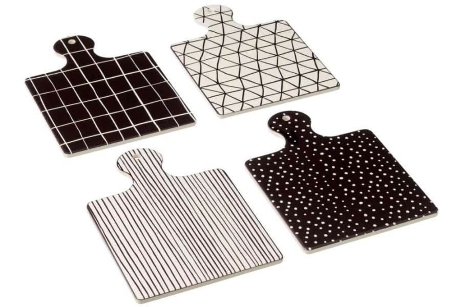 CHEESE SERVICE WINDOWBOX CERAMICS BLACK/WHITE ASSORTMENT OF 4