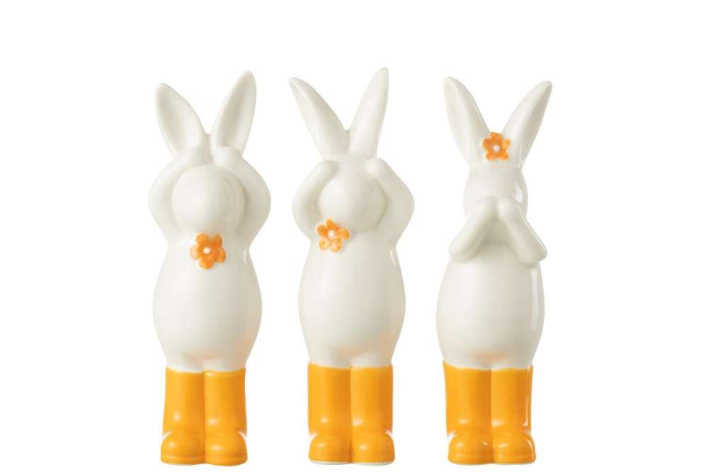 RABBIT SEE/HEAR/SPEAK PORCELAIN ORANGE/WHITE ASSORTMENT OF 3