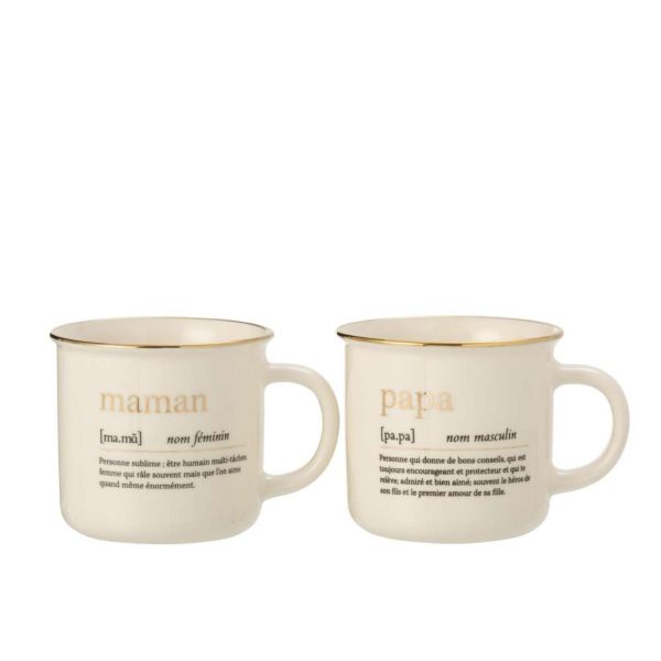 MUG MESSAGE MAMAN PAPA CERAMIC GOLD ASSORTMENT OF 2
