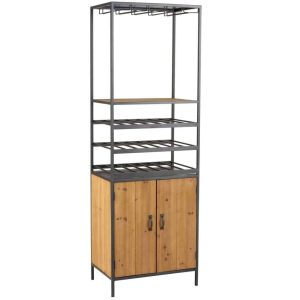 CABINET FOR WINE BOTTLES+GLASSES METAL/WOOD NATURAL