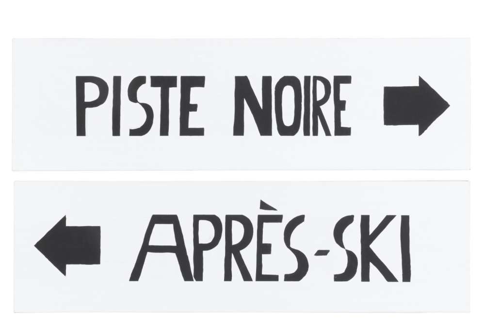 PLACARD DIRECTION PISTE NOIRE/APRES-SKI WOOD BLACK/WHITE ASSORTMENT OF 2