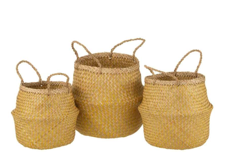 SET 3 BASKETS RETRACTABLE SEAGRASS YELLOW