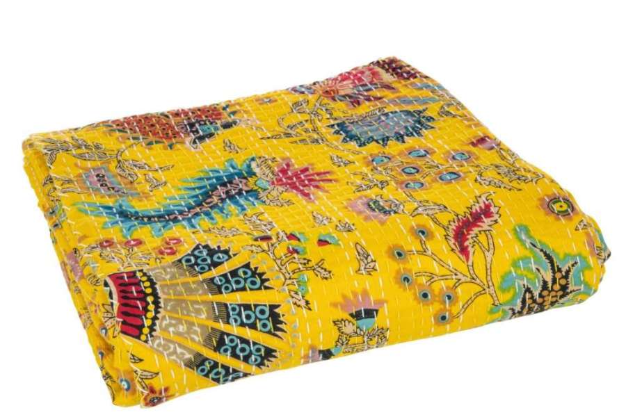 PLAID/BEACH MAT FLOWERS+STITCHES COTTON YELLOW LARGE