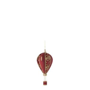 HOT AIR BALLOON HANGING POLYFOAM/TEXTILE RED/GOLD SMALL