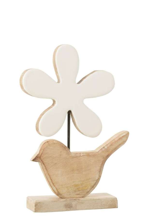 BIRD WITH FLOWER WOOD WHITE LARGE