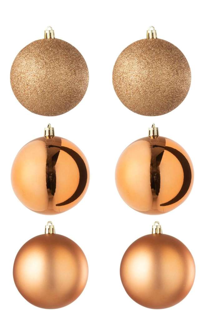 BOX OF 6 CHRISTMAS BAUBLE PLASTIC ORANGE