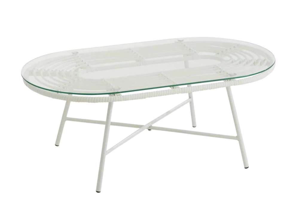 TABLE LOW OVAL OUTDOORS MET/GLASS WHITE