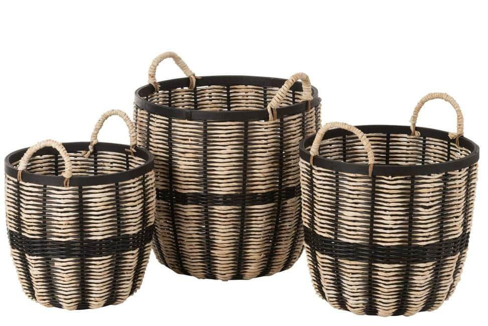 SET OF 3 BASKETS ROPE/RATTAN BLACK/NATURAL