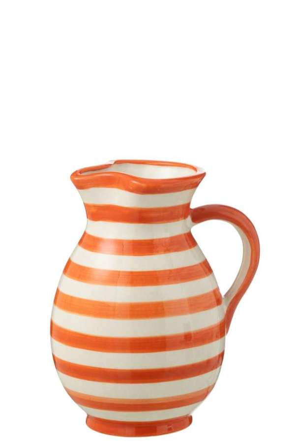 PITCHER GRANADA STRIPES CERAMIC WHITE/ORANGE MEDIUM