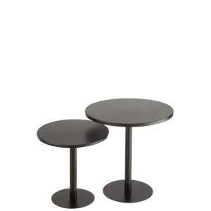 SET OF 2 SIDE TABLES ROUND METAL BLACK
