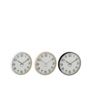 WALL CLOCK ROUND PLASTIC BEIGE/WHITE/BLACK SMALL ASSORTMENT OF 3