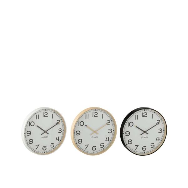 WALL CLOCK ROUND PLASTIC BEIGE/WHITE/BLACK SMALL ASSORTMENT OF 3