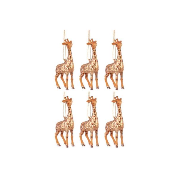 BOX OF 6 CHRISTMAS BAUBLES GIRAFFE GLASS BROWN MIX