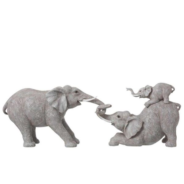 ELEPHANTS PULLING WITH CHILD POLYRESIN GREY