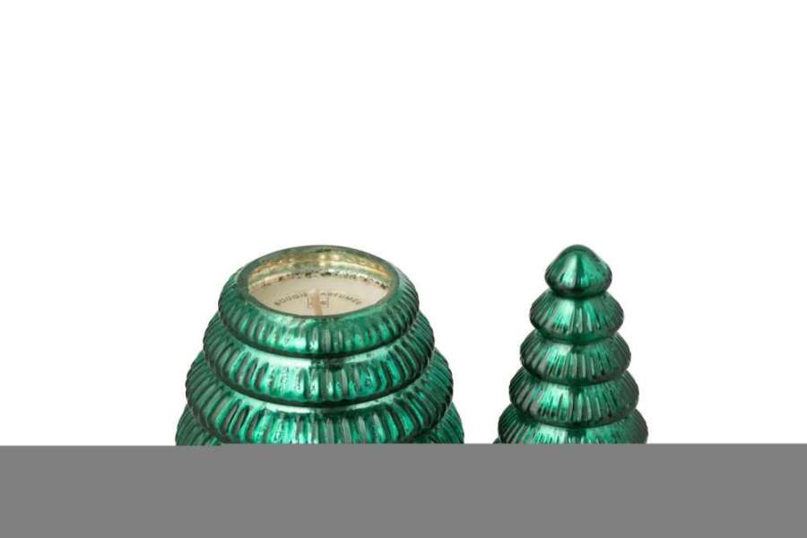 SCENTED CANDLE TREE RIBBED GLASS GREEN SMALL