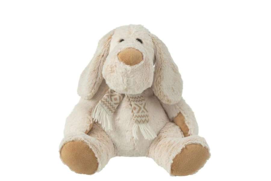 DOG+SCARF SITTING PLUSH POLYESTER BEIGE/BROWN LARGE
