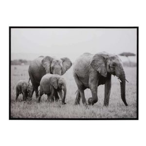 FRAME ELEPHANT FAMILY WOOD/PAPER BLACK/WHITE
