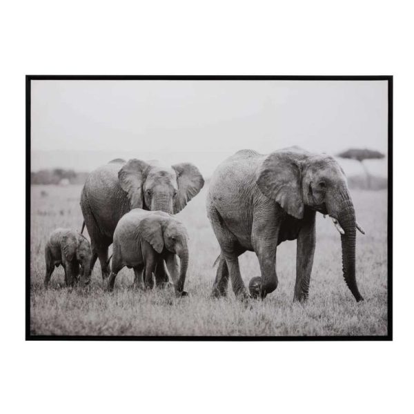 FRAME ELEPHANT FAMILY WOOD/PAPER BLACK/WHITE