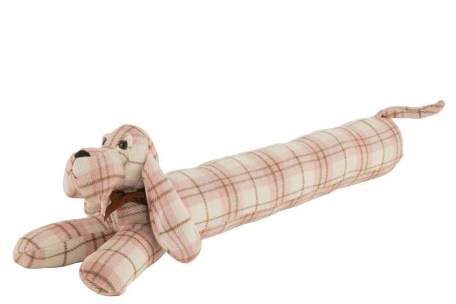 DRAUGHT EXCLUDER DOG CHECKERED LYING TEXTILE WHITE/PINK