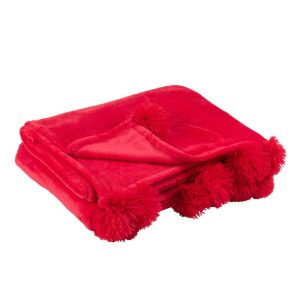 PLAID POMPOM POLYESTER FUCHSIA