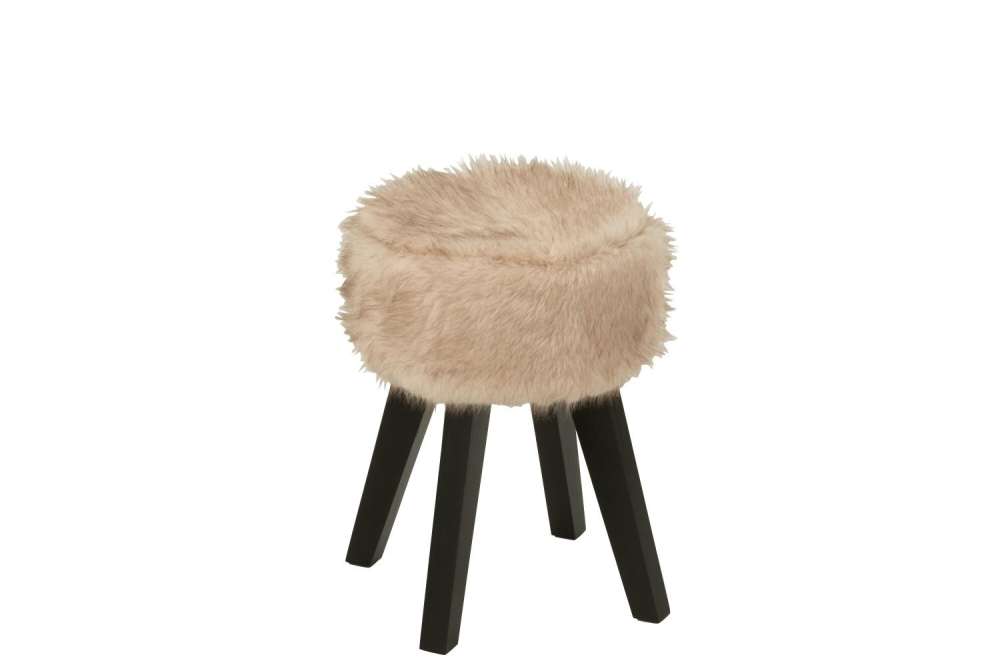 STOOL FUR WITH WOODEN LEGS WOOD TAUPE