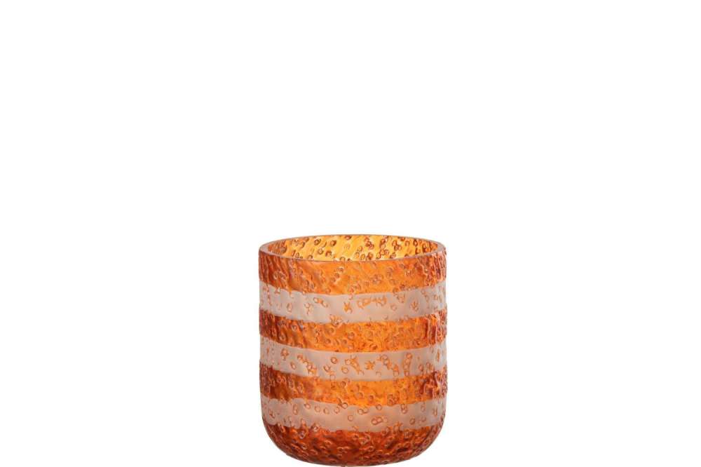 TEALIGHT HOLDER STRIPES GLASS ORANGE/WHITE SMALL