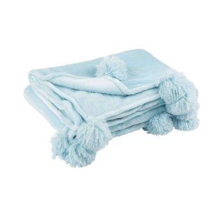 PLAID POMPOM POLYESTER SKY BLUE