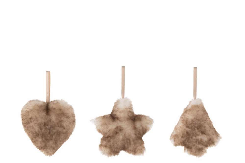 HANGER HEART/STAR/TREE PLUSH BROWN WASH ASSORTMENT OF 3