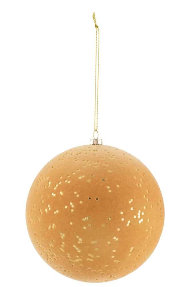 CHRISTMAS BAUBLE DOTS PLASTIC VELVET OCHRE/GOLD LARGE